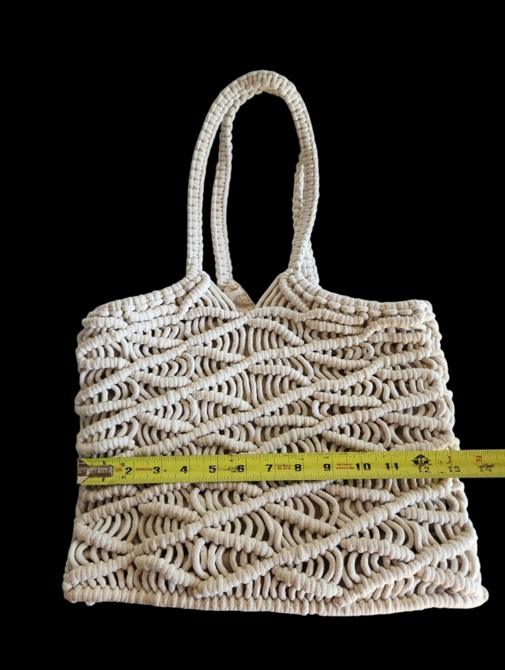 C&C California Woven Crochet Macrame Tote Cream Shoulder Bag Boho Open Weave - Picture 10 of 15